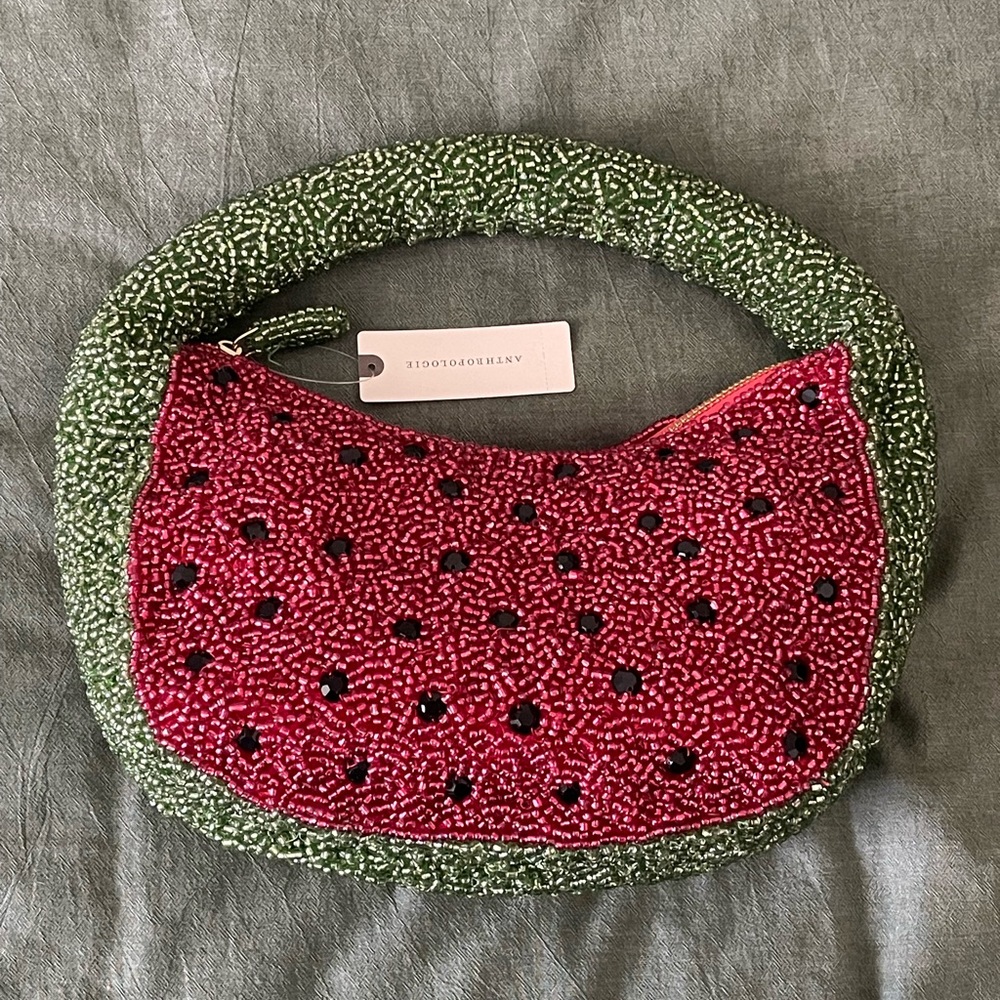 Anthropologie Red and Green Watermelon Wristlet